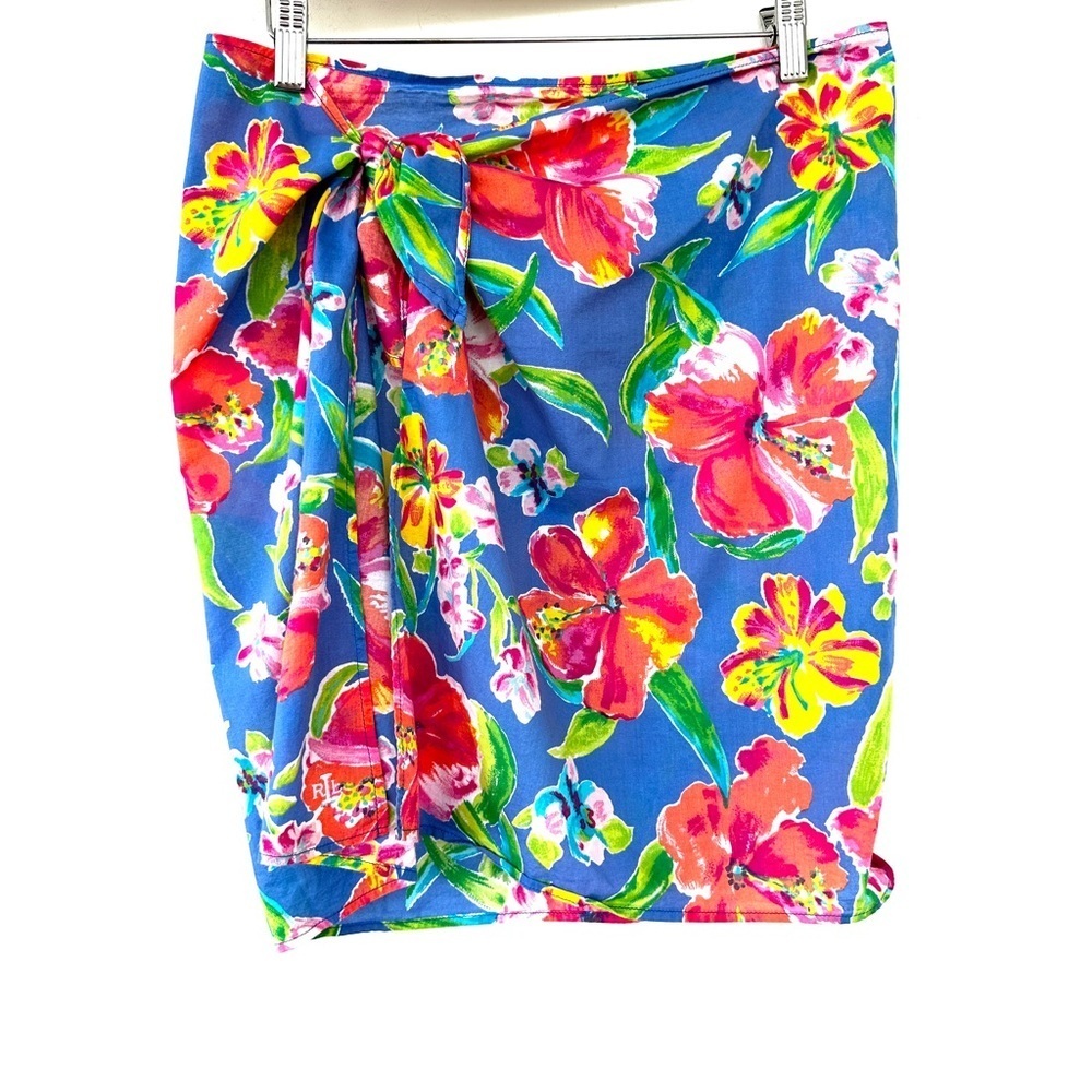 Ralph Lauren Blue Sarong with tie front, swimwear, cotton, floral print